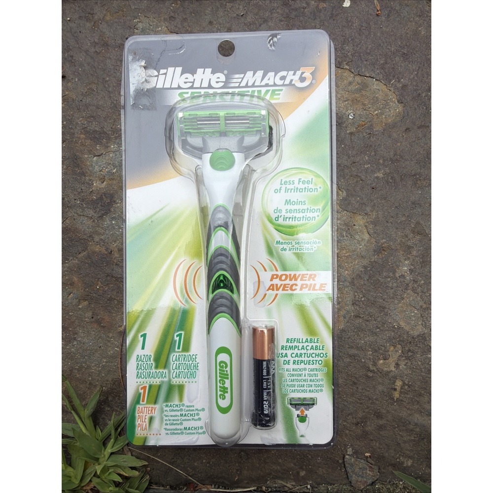 Gillette Mach3 SENSITIVE POWER Handle, 1 Cartridge Blade Shaver M3 Razor *NOTE